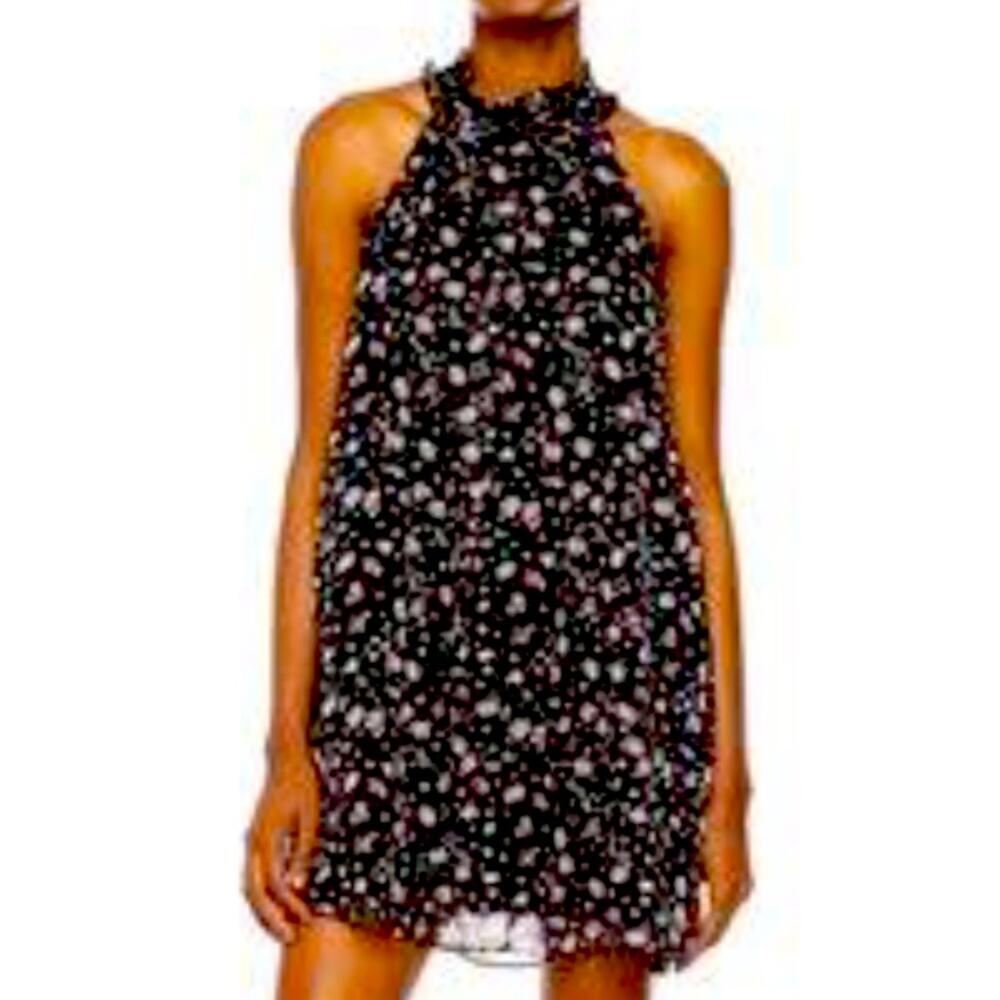 BCBGeneration Floral Halter Mini Dress NWT Black Pink Ruffle Small